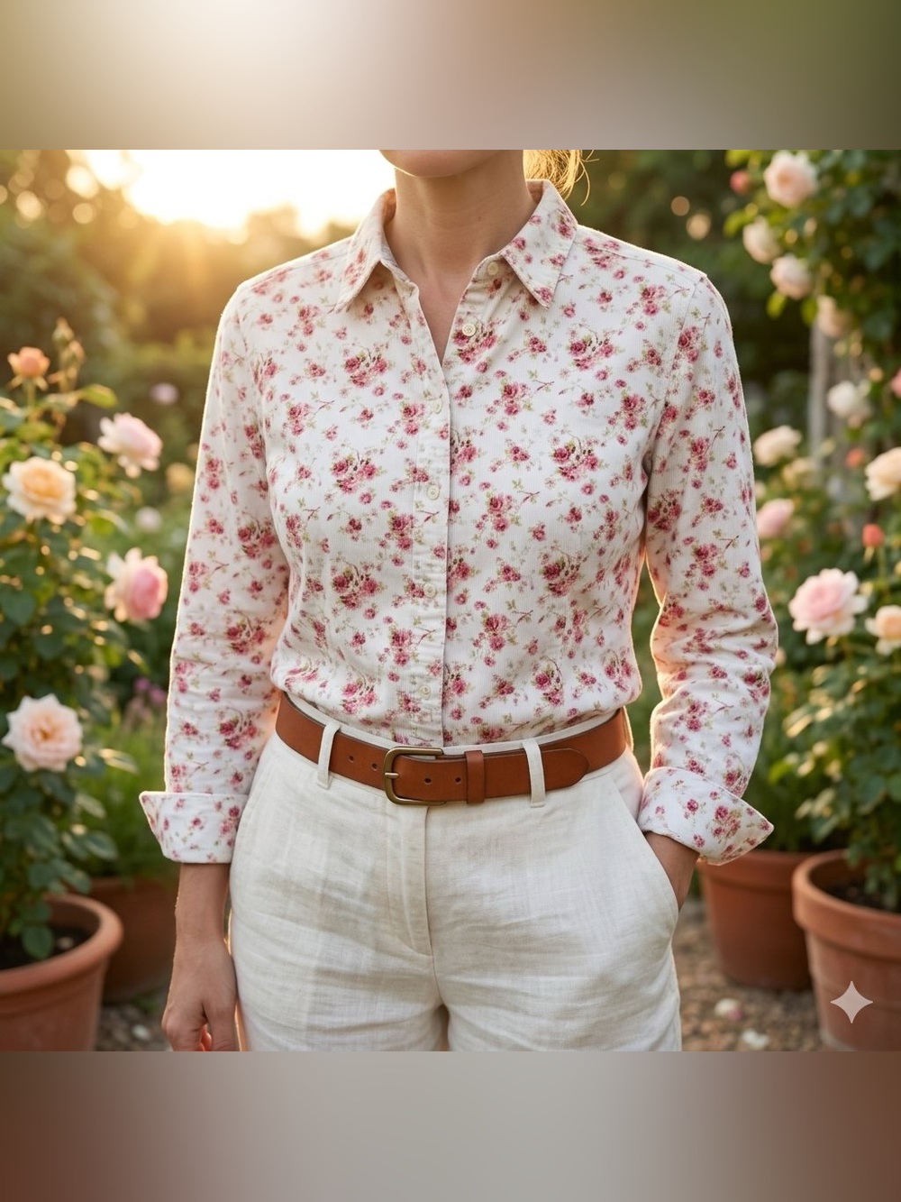 Eddie Bauer Vintage Y2K Pink Floral Corduroy Button Down Shacket Size M